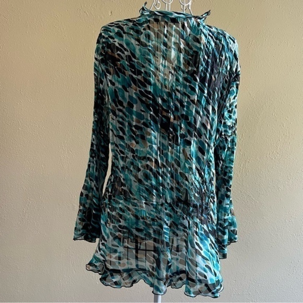 Elementz turquoise, black, white & tan over-blouse, sheer. Size XL. Like new. - Picture 4 of 6